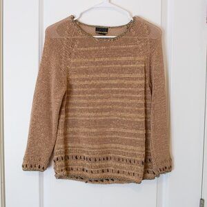 Boho VTG Sigrid Olsen Sweater Open Knit Brown Textured Top L | Soft Autumn